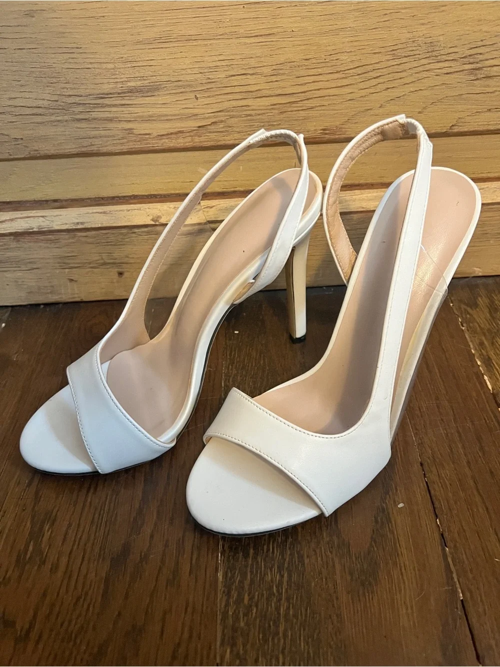 White Slingback Stiletto Heels | Open Toe Minimalist Pumps | Size 8.5